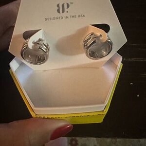 Rhodium Plated Hoop Earrings with Green Spinel